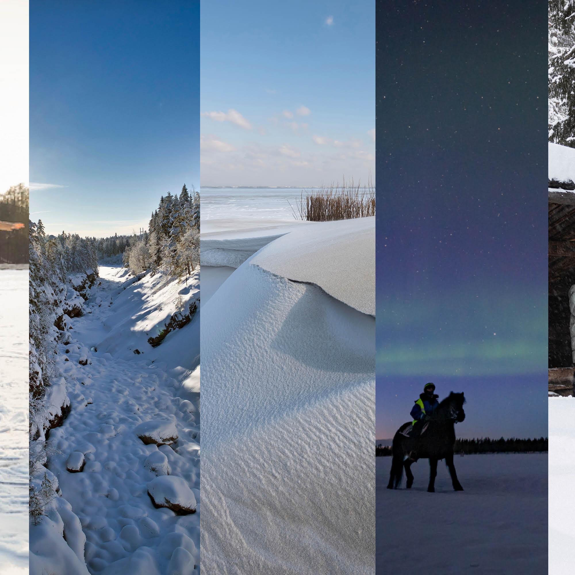 Ratsastusta revontulien loisteessa vai mäenlaskua lumisilla dyyneillä? Toimitus valitsi Suomen ihanimmat luontokohteet, joissa kannattaa vierailla talvella