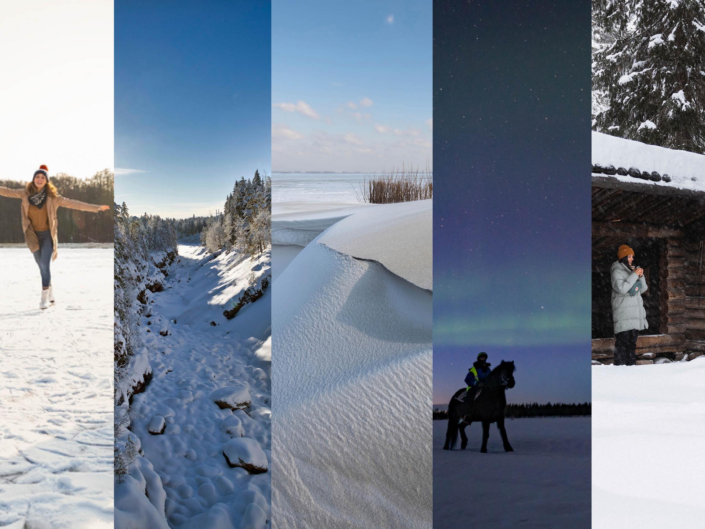 Ratsastusta revontulien loisteessa vai mäenlaskua lumisilla dyyneillä? Toimitus valitsi Suomen ihanimmat luontokohteet, joissa kannattaa vierailla talvella