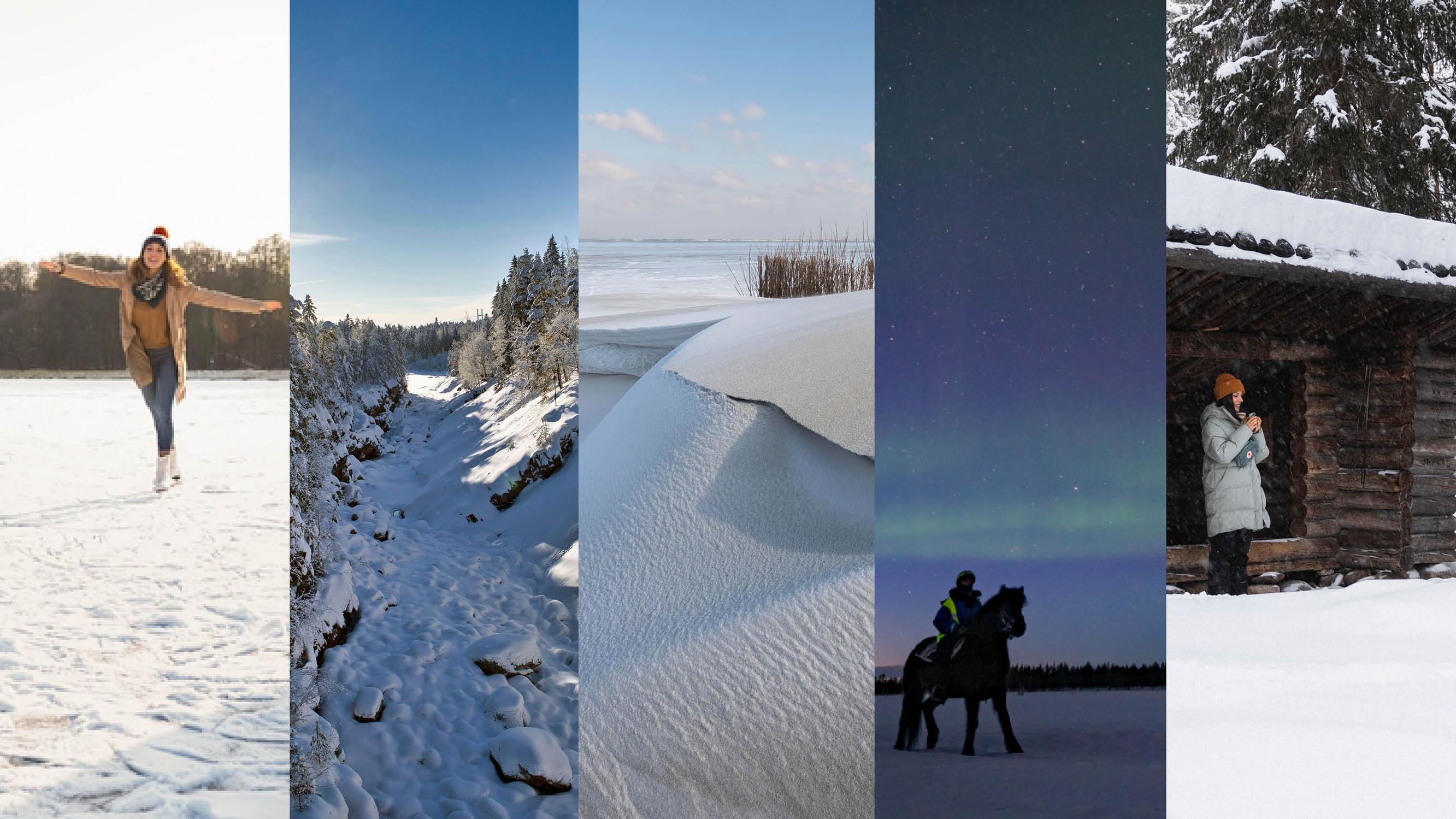 Ratsastusta revontulien loisteessa vai mäenlaskua lumisilla dyyneillä? Toimitus valitsi Suomen ihanimmat luontokohteet, joissa kannattaa vierailla talvella