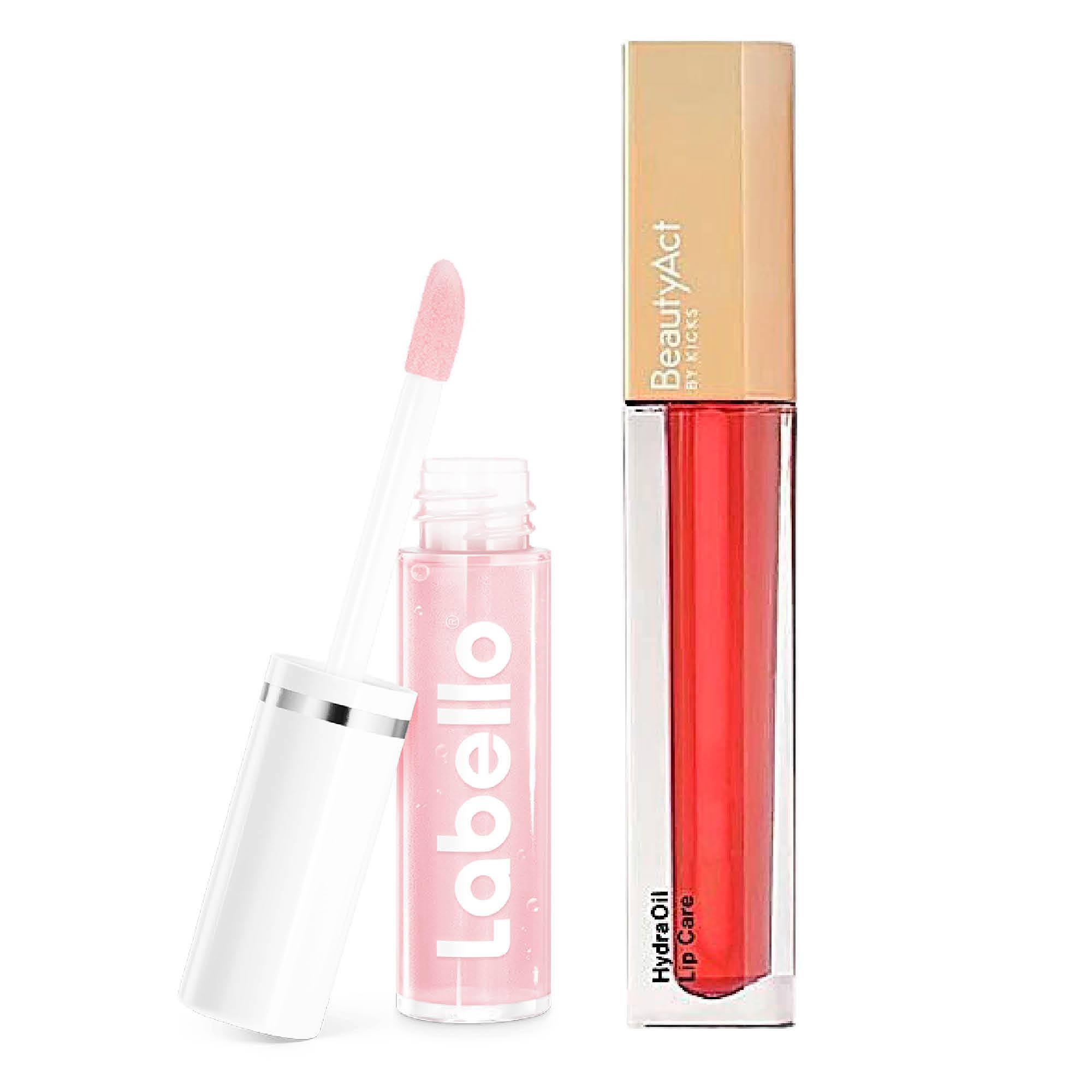 Caring Lip Oil -huuliöljy, sävy Dress Nude, 6,90 e, Labello. HydraOil Lip Care, sävy Pink Touch, 17,90 e, Beauty act.