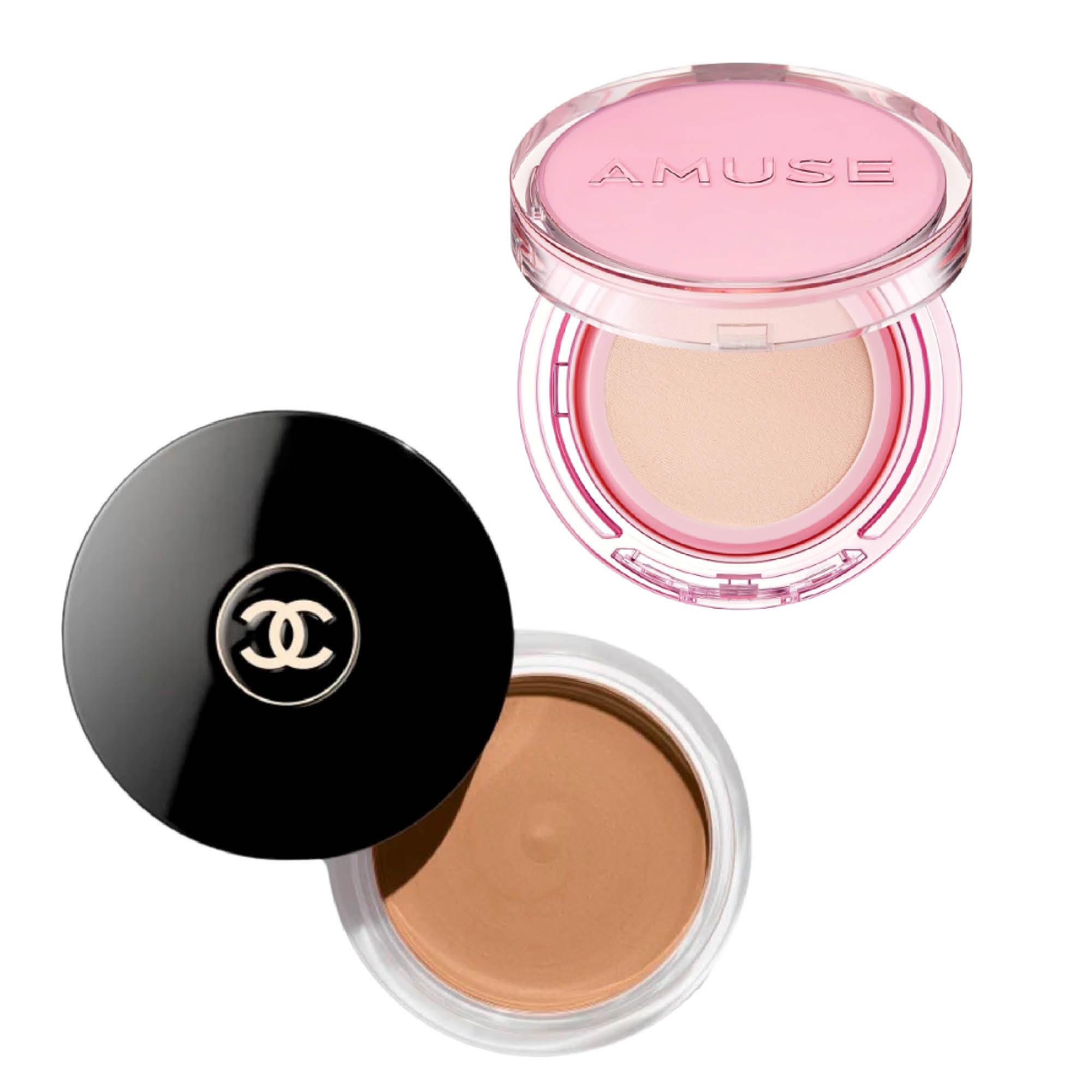 Dew Power Vegan Cushion SPF 50+ PA++++ -meikkivoide 35 e, Amuse. Healthy Glow Bronzing -voide 39 e, Chanel.
