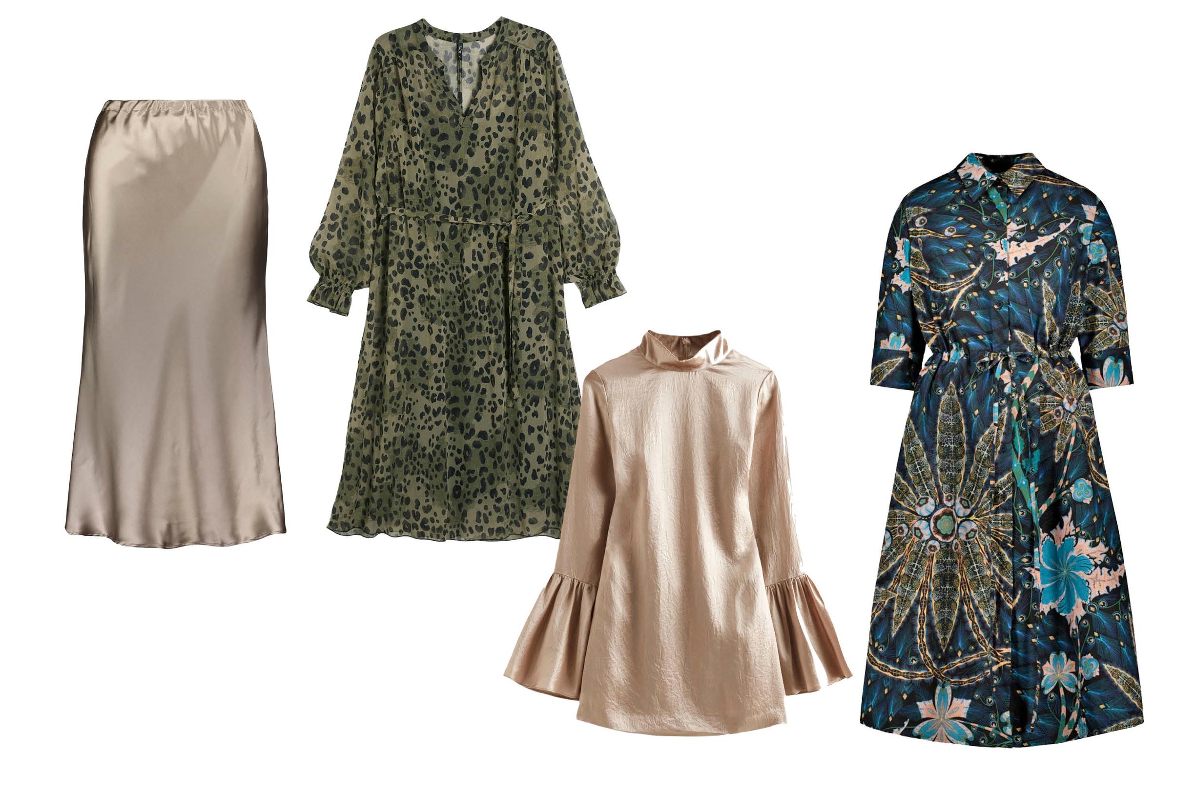 Helsinki-silkkihame (XS–L) 255 e, Gauhar Helsinki. Hera Cotton Poplin Dress (34–44) 288,99 e, Klaus Haapaniemi. XLNT Kuviollinen mekko (koot 3XL:ään asti) 49,99 e, KappAhl. Naia Satin Mini Dress (32–44) 99 e, &Other Stories.