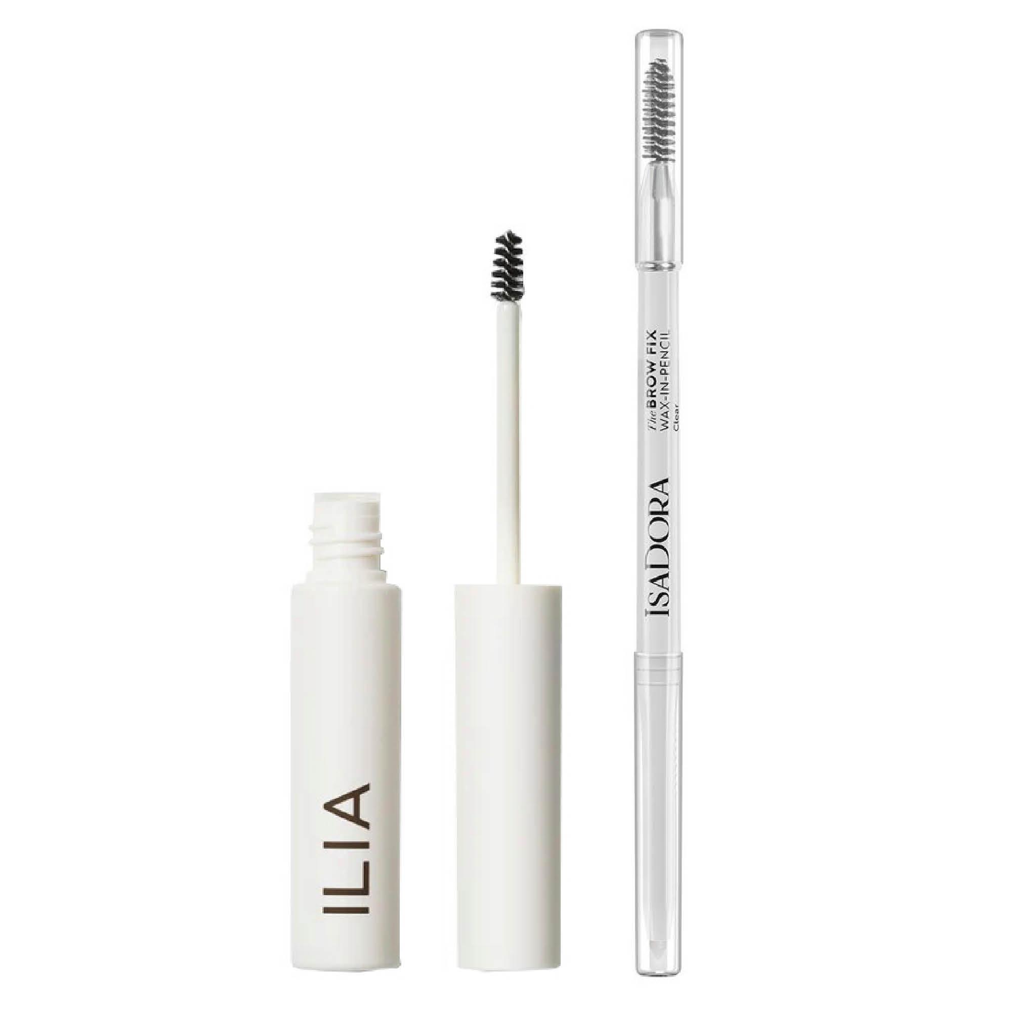 In Frame Brow -geeli 28 e, Ilia Beauty. Brow Fix Wax-In-Pencil -kulmavahakynä 11,90 e, Isadora.
