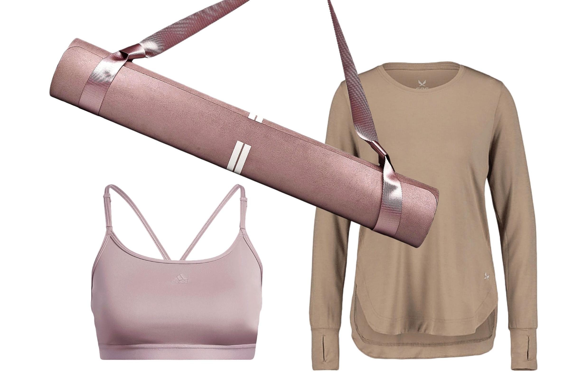 1. Kevyesti tukeva urheilutoppi on valmistettu kosteutta siirtävästä materiaalista ja sopii matalatempoiseen liikuntaan, kuten joogaan ja kävelylenkeille. Adidas W Aeroreact Ls 29,99 e, stadium.fi.  2. Pitävän joogamaton valkoiset yksityiskohdat näyttävät keskikohdan, mikä helpottaa liikesarjojen tekemistä. Aim’n Dusty Violet Align Yoga Mat 79,99 e, boozt.fi. 3. Treenipaita sopii lämmittelyvaatteeksi ja treenin jälkeen. SOC W Breathe Ls Top 24,99 e, stadium.fi.