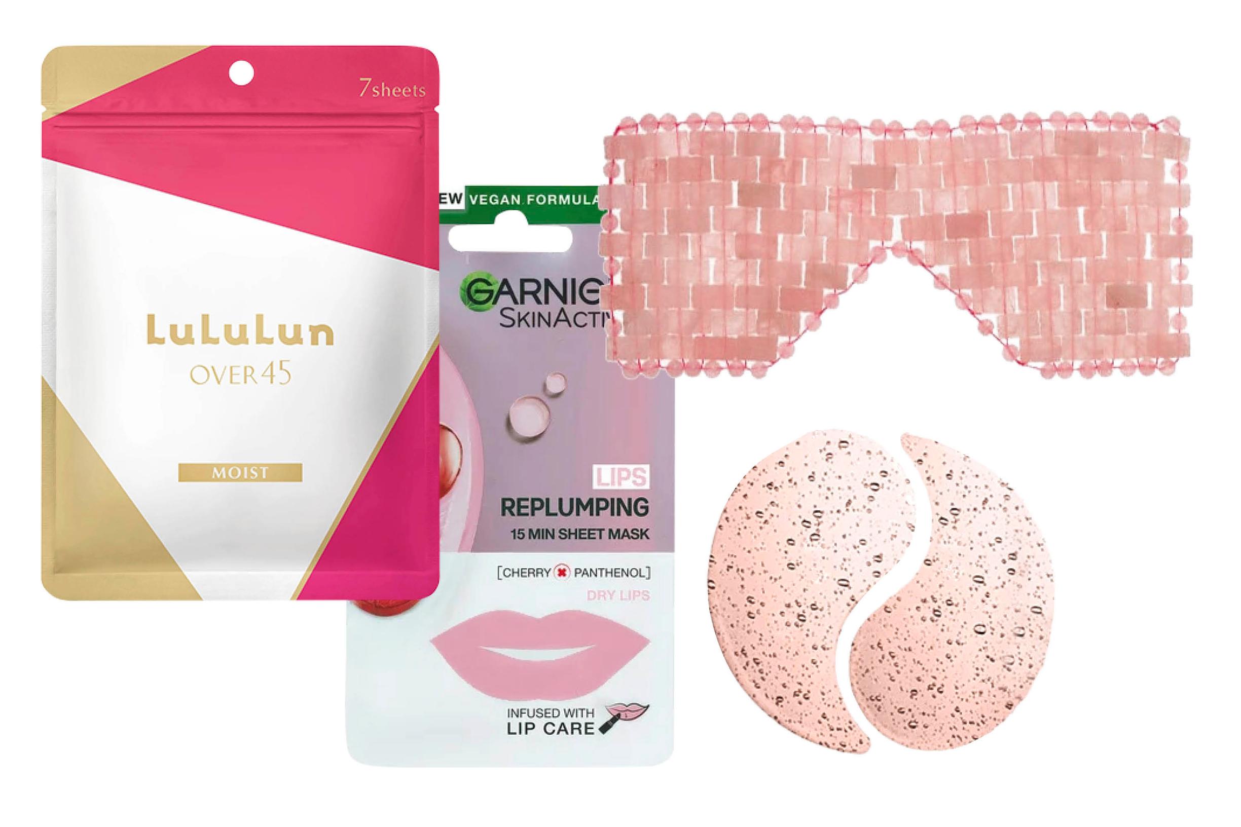 LuLuLun Sheet Mask Over 45 16,90 e/7 kpl. Garnier SkinActive Lips Replumping 15 Min Sheet Mask Cherry 3,50 e. Patchology Serve Chilled Rosé Eye Gels 12 e/5 paria. Wesak Paris -ruusu­kvartsikristallinaamio silmänympäryksille 110 e.