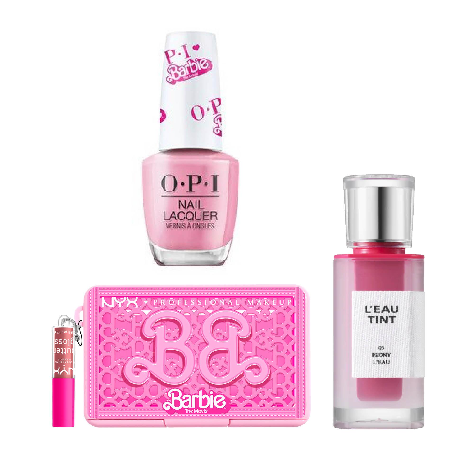 Feel the Magic -kynsilakka 16,90 e, Opi. Barbie Pressed On The Go -luomiväri­paletti 40,50 e , Nyx Professional Makeup. L'eau Tint -huulisävyte 17 e, Bbia.