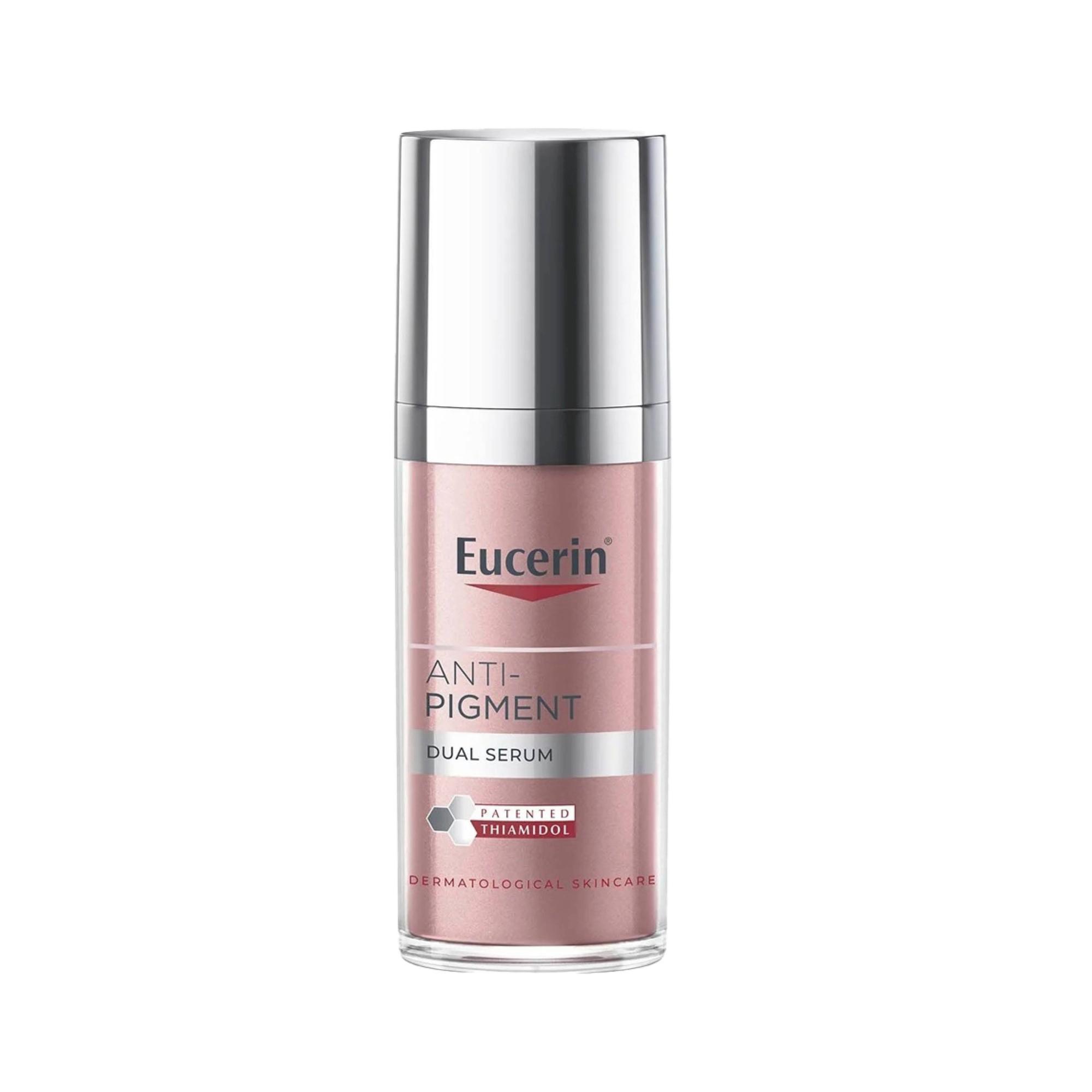 Maitomainen seerumi auttaa vaalentamaan ja torjumaan pigmenttiläiskiä Thiamidolilla, joka hillitsee melaniinin liikatuotantoa. Lisäksi tuote kosteuttaa ihoa hyaluronihapolla. Eucerin Anti-Pigment Dual -seerumi 55 e.