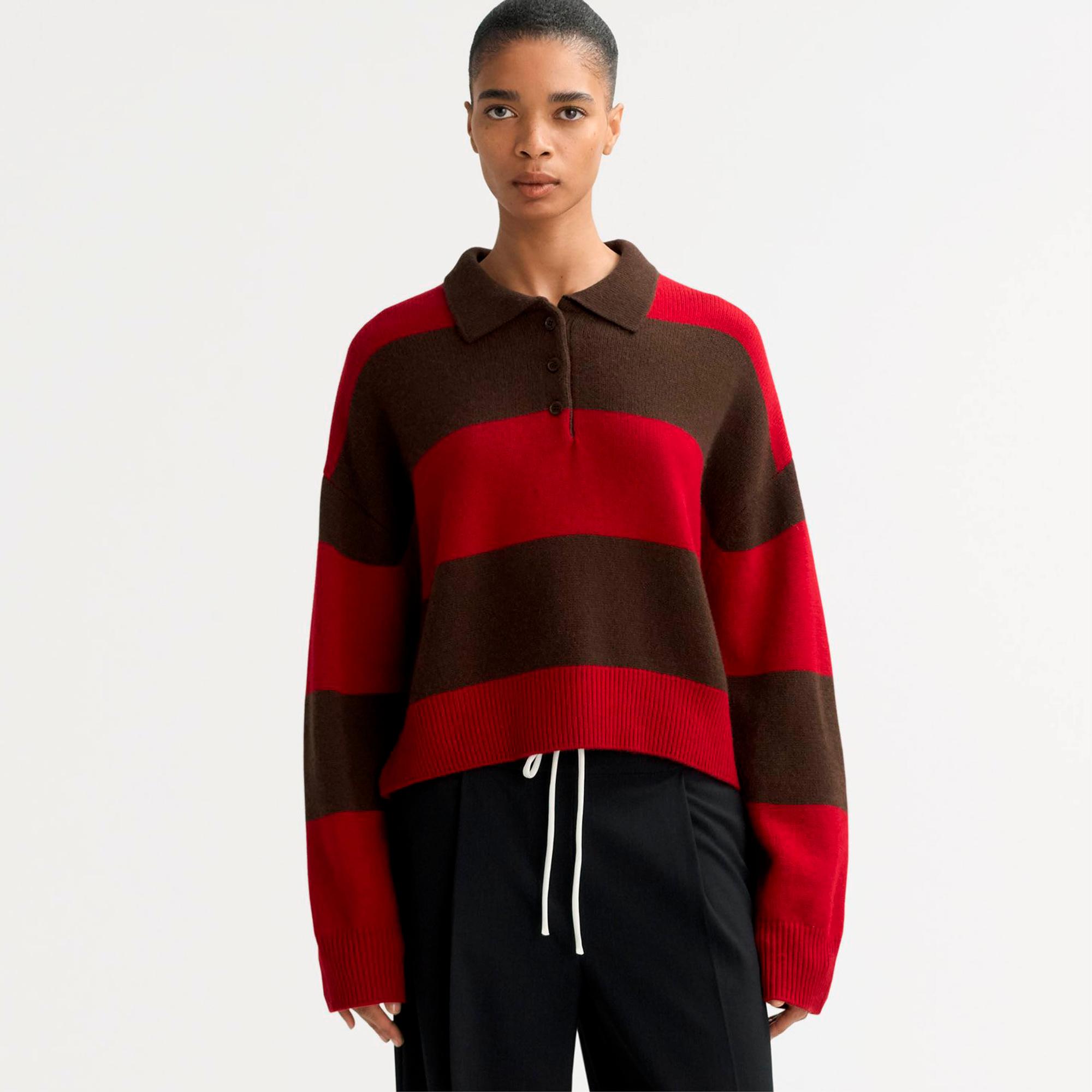 Striped polo shirt -kashmirneule 420 e, Soft Goat.