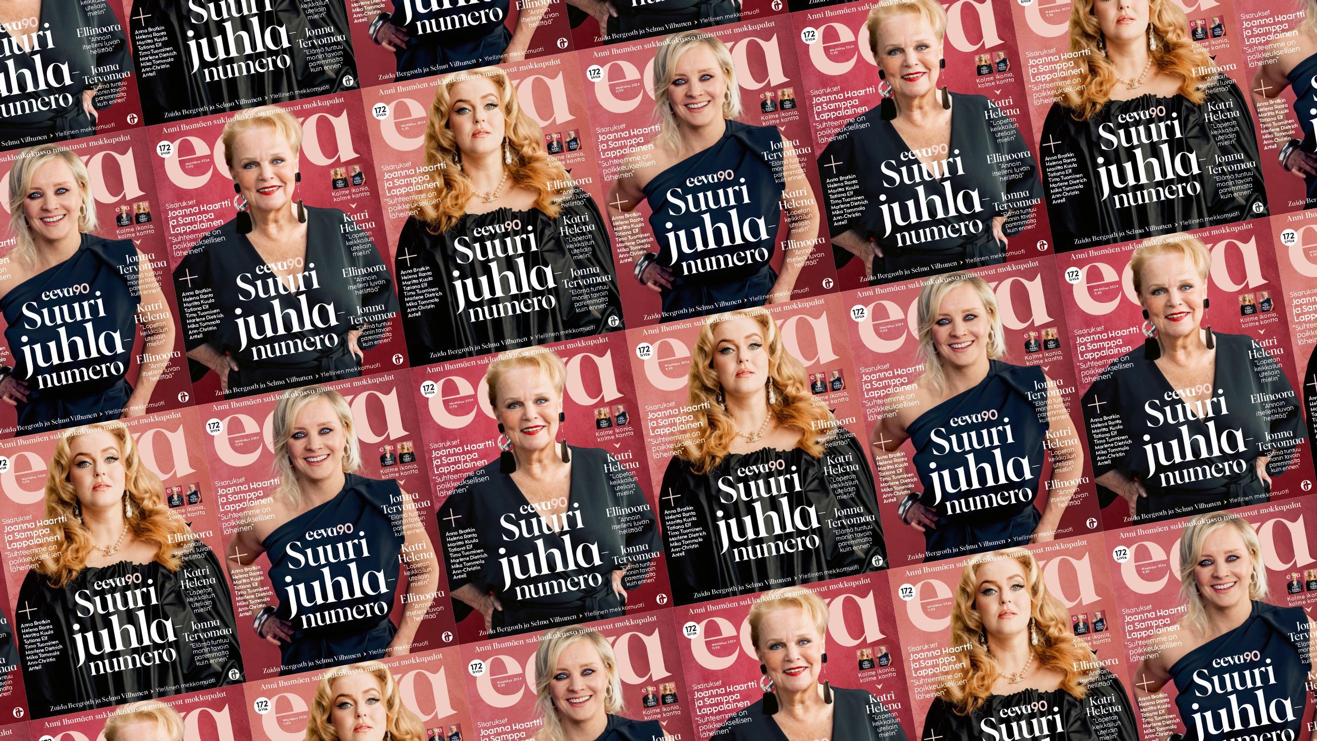 Eeva juhlii 90-vuotis­syntymäpäiväänsä jättilehdellä – 3 erilaista kantta, 172 sivua 