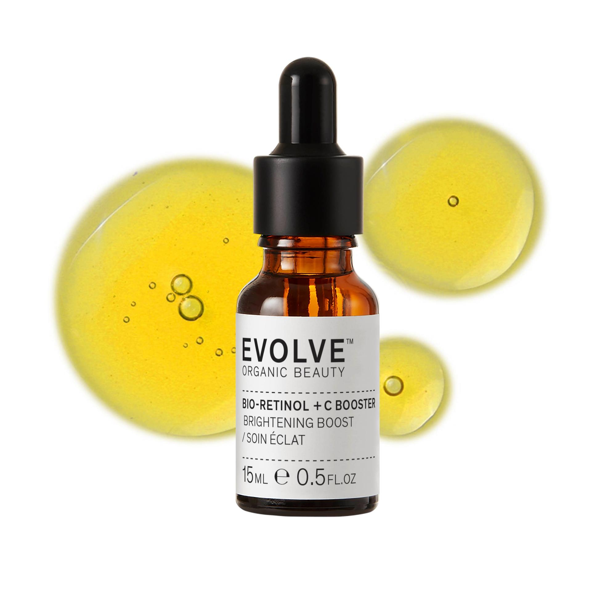 Luonnonkosmetiikan tehotiiviste uudistaa ja kirkastaa ihoa karvarusokista saatavalla bioretinolilla ja rasvaliukoisella C-vitamiinilla. Loistotuote ikääntyvälle iholle! Evolve Bio-Retinol + C Booster -seerumi 34,90 e.